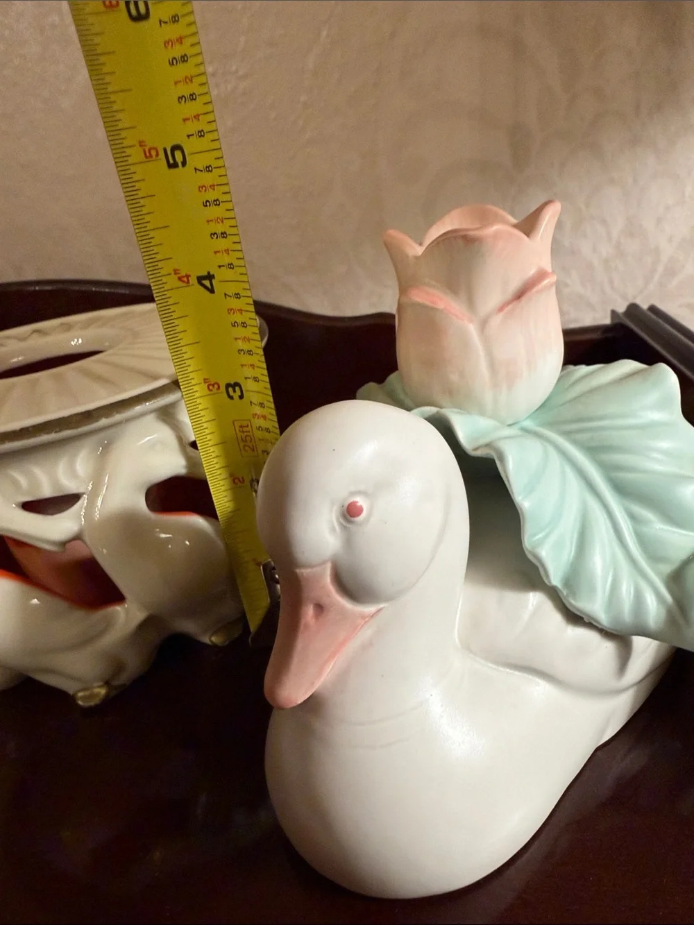 Set of 3 candle holders  Duck Figurine with Pink Flowers